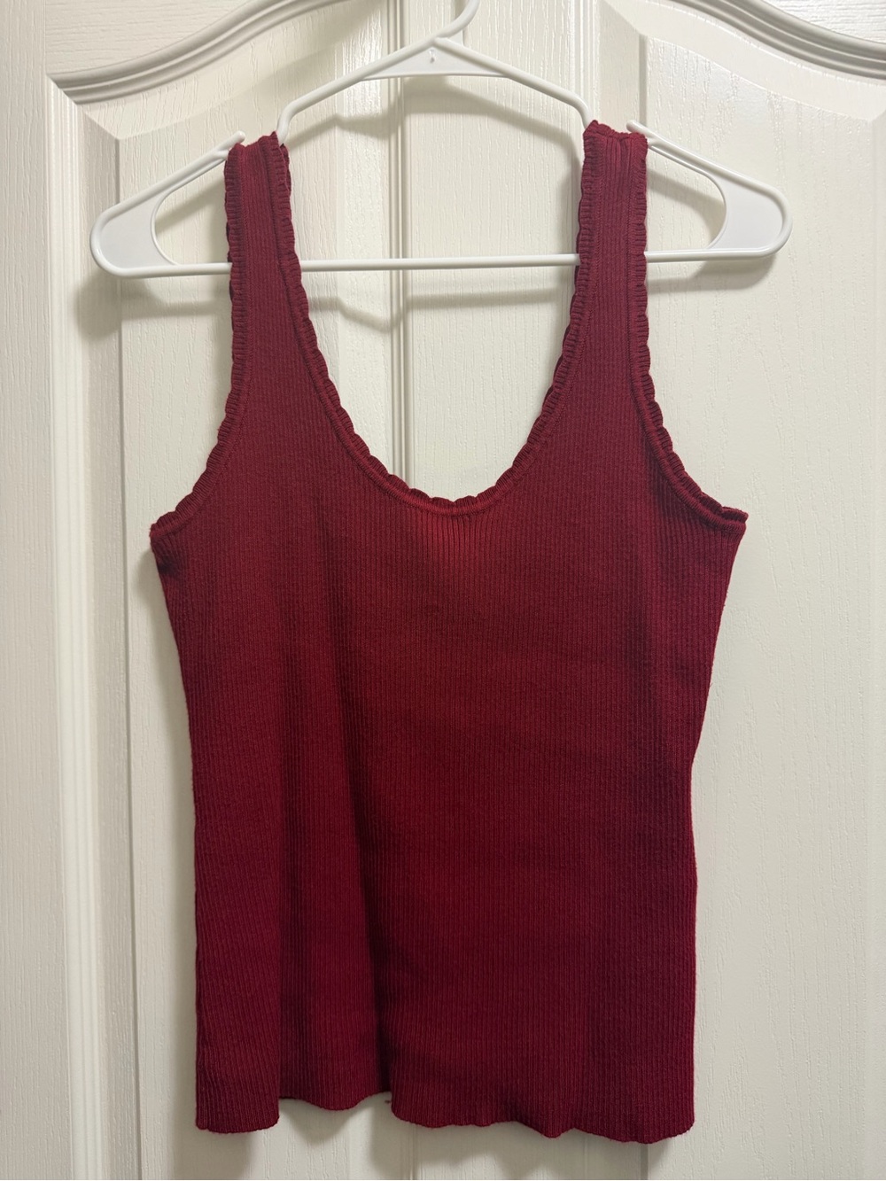 PrettyGarden Burgundy Ribbed Knit Tank Top L